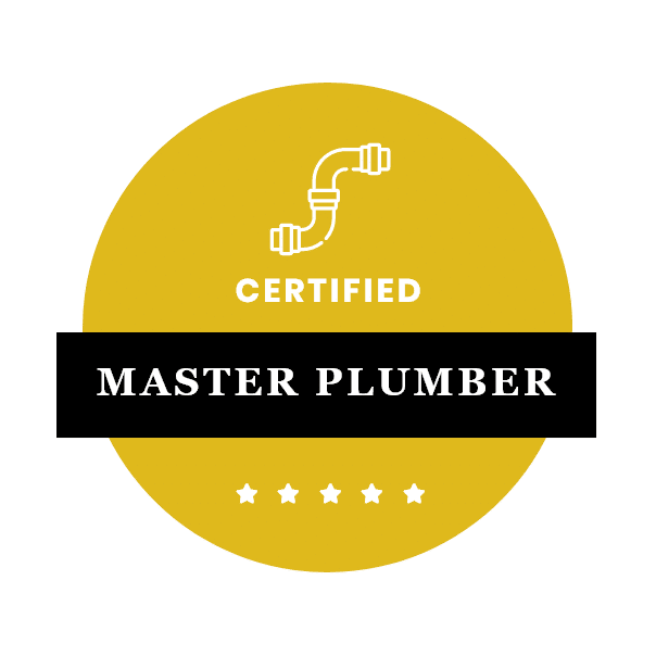 Yellow circle with pipe image, Certified Master Plumber